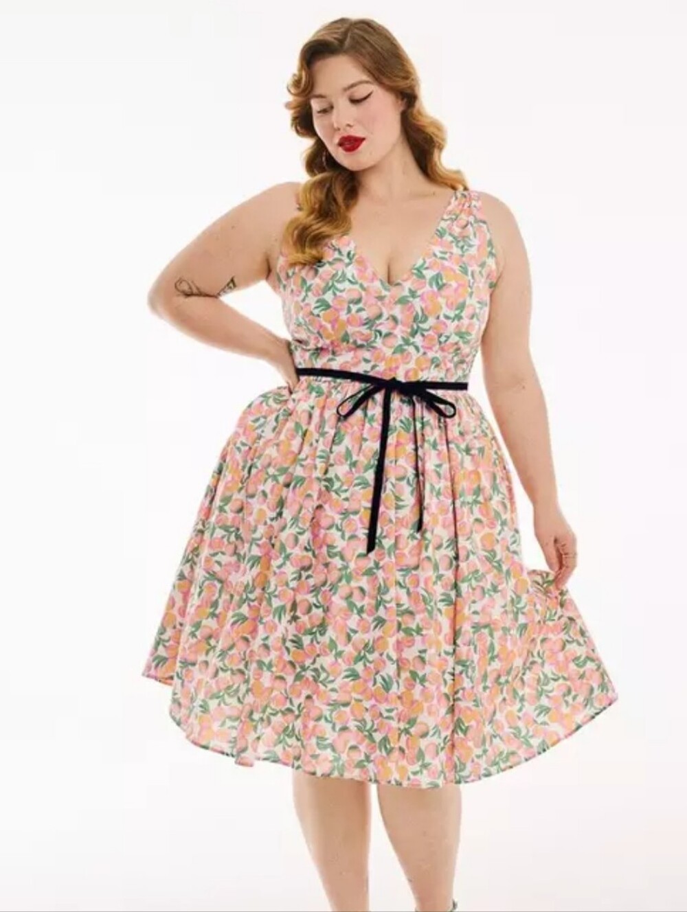 Retro Chic × Torrid Belted Swing Midi Dress Georgia Peaches Sleeveless Pin Up 2X